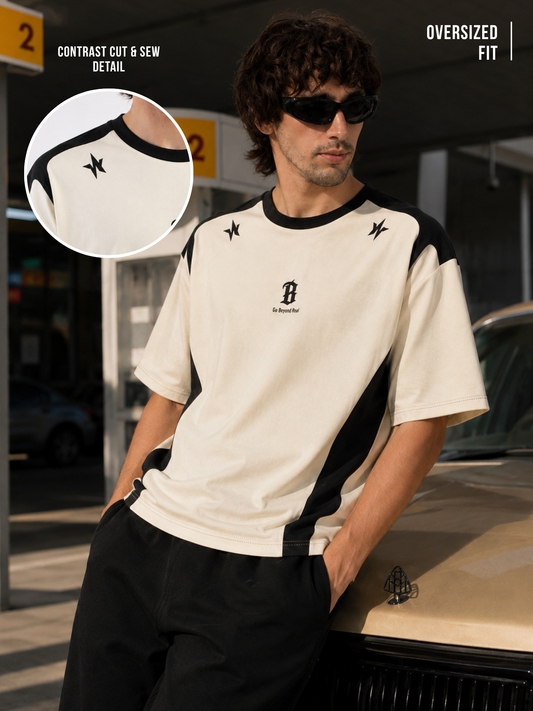 Cut & Sew Cream Half Sleeve T-Shirt