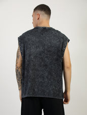 Washed Stud Black Sleeveless T-Shirt