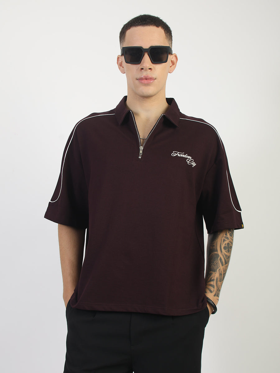 Burgundy Freedom City Half Sleeve Polo T-Shirt