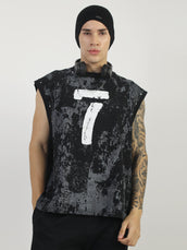 Grunge Print Black Sleeveless T-Shirt