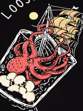 Octopus print Black Half Sleeve T-Shirt