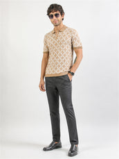 Studio Knit Beige Half Sleeve Polo T-Shirt