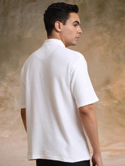 Cord Texture Half White Half Sleeve T-Shirt