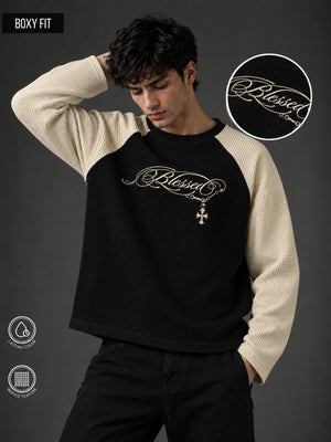 Blessed Black Waffle Full Sleeve T-Shirt