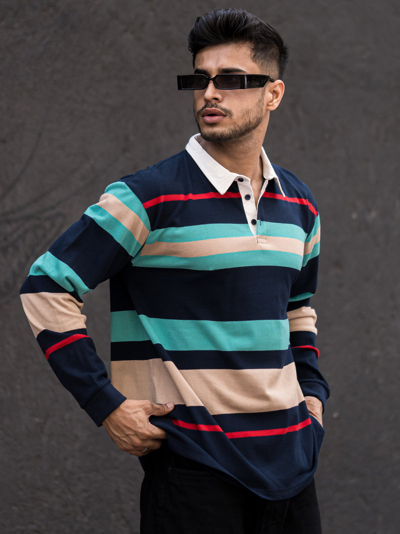 Auto Striped Navy Red Polo T-Shirt