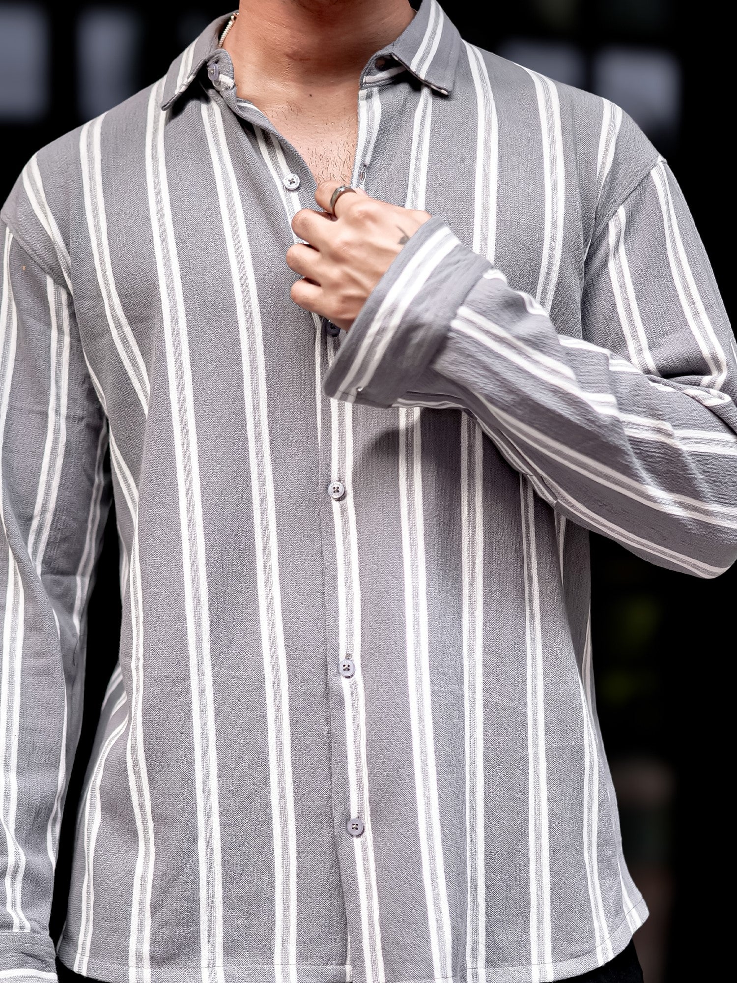 Terry Vertical Stripes Grey Shirt