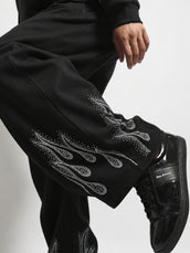 Barrel Fit Fire Flame Black Trackpant