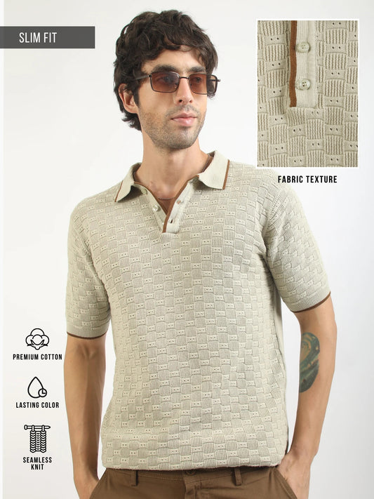 Biscuit Toasted Waffle Flat-Knit Half Sleeve Polo T-Shirt