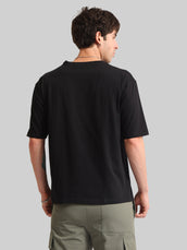 Flower Embroidery Black Half Sleeve T-Shirt
