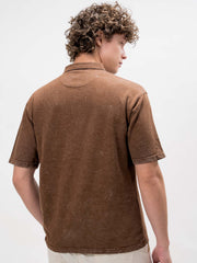 Washed Brooklyn Brown Half Sleeve Polo T-Shirt