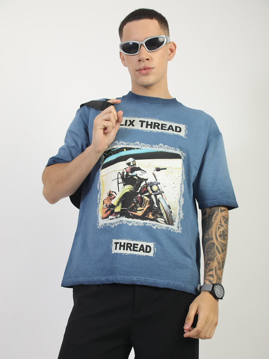 AcidWash Helix Denim Blue Half Sleeve T-Shirt