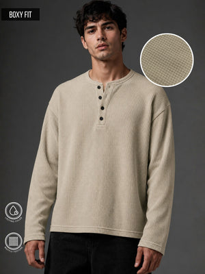 Biscuit Waffle Henley Full Sleeve Tshirt