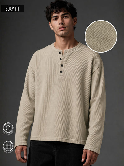 Biscuit Waffle Henley Full Sleeve Tshirt