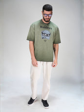 AcidWash Raider Olive Half Sleeve T-Shirt