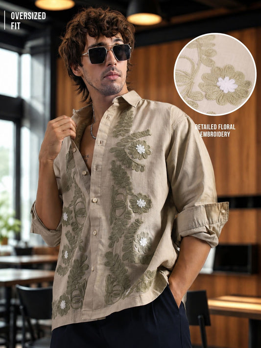 Medallion Embroidery Biscuit Shirt