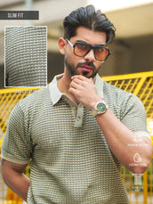 Gridlocked Flatknit Green Half Sleeve T-Shirt