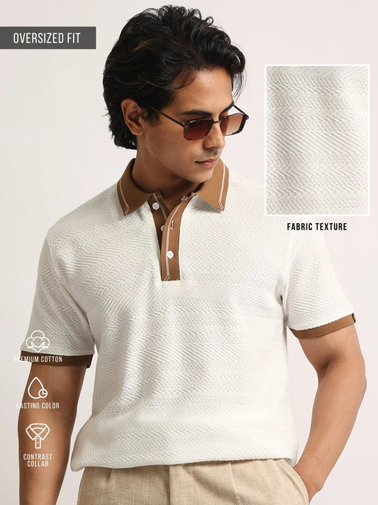 Elite White, Brown Half Sleeve Polo T-Shirt