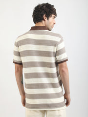 Brown Crochet Flatknit Cotton Half Sleeve Polo T-Shirt