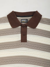 Brown Crochet Flatknit Cotton Half Sleeve Polo T-Shirt