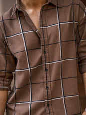 Embroidery Checks Brown Full Sleeve Shirt