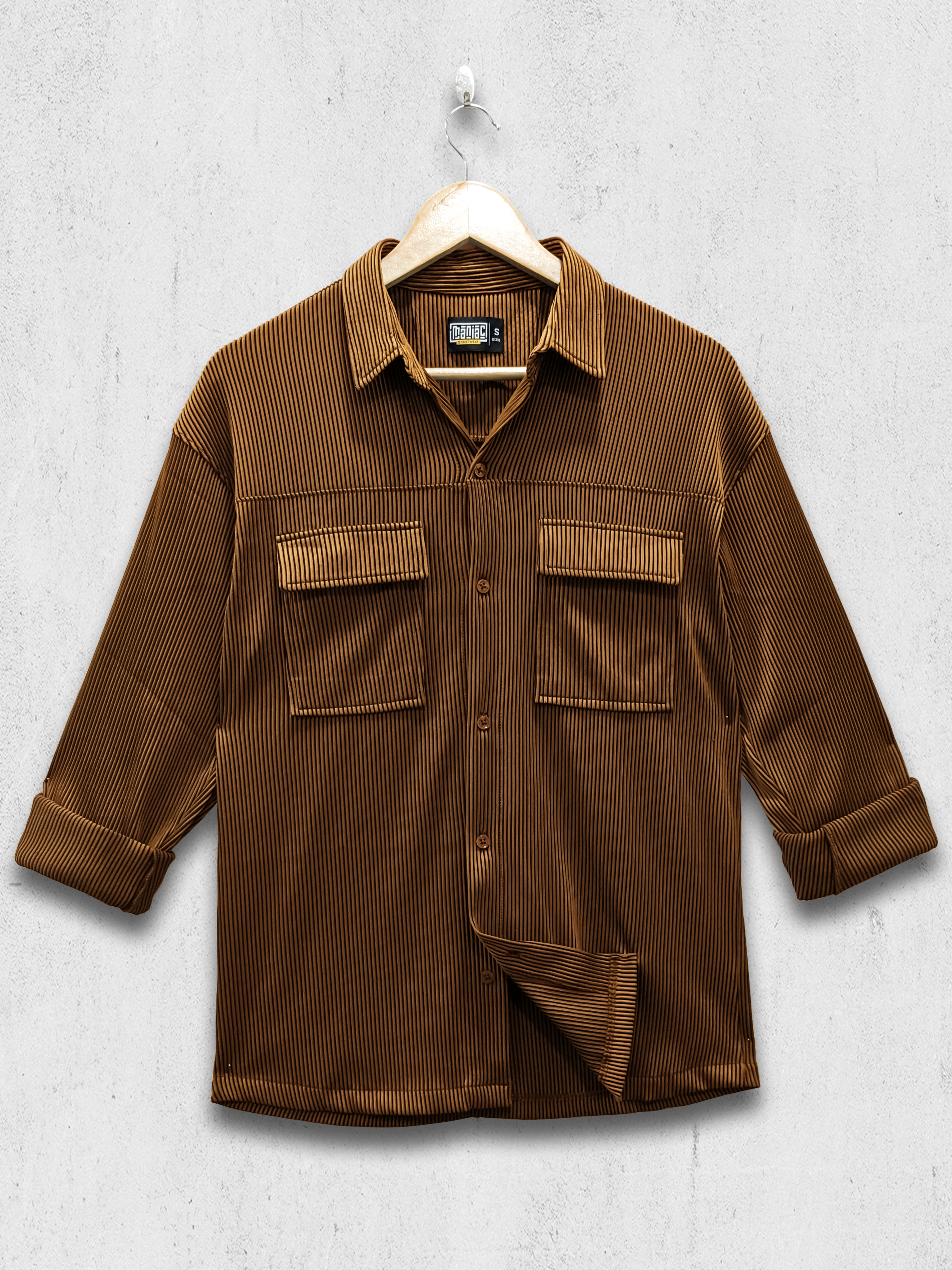 Stripe Textured Brown Full Sleeve Shirt