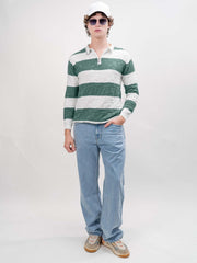 Puzzle White, Green Full Sleeve Polo T-Shirt