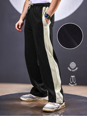 Black cordpanel track pants for men