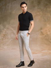 Black half sleeve drop needle flatknit polo t-shirt for men - view 6