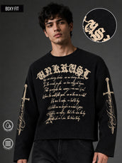 Wordings Black Waffle Full Sleeve T-Shirt
