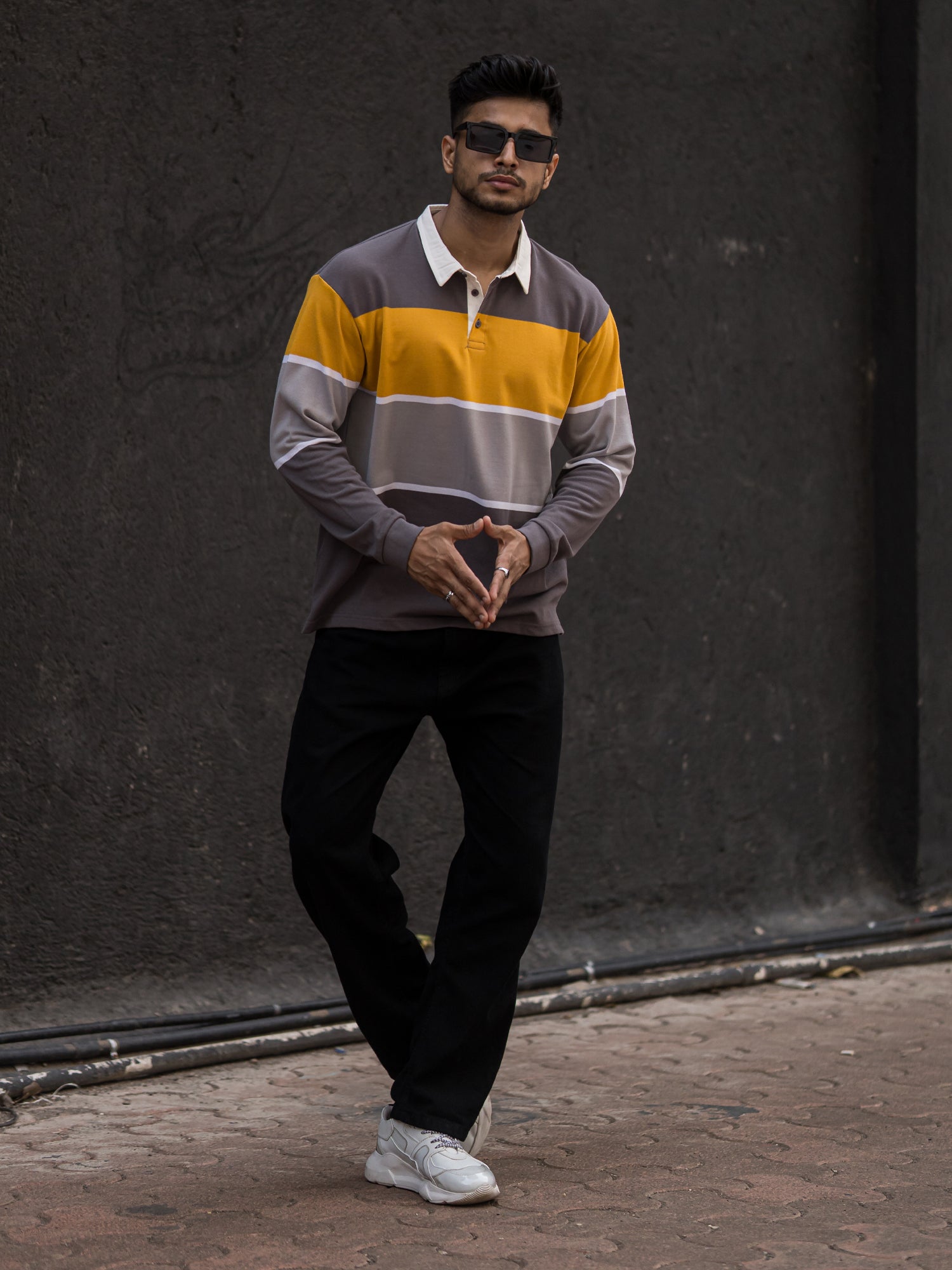 Buy Auto Striped grey Yellow Polo T Shirtfrom Maniac Life store