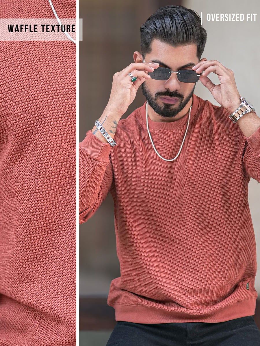 Hex Weave Rust Full Sleeve T-Shirt