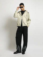 Dual Zipper Cream Full Sleeve Sweatshirt