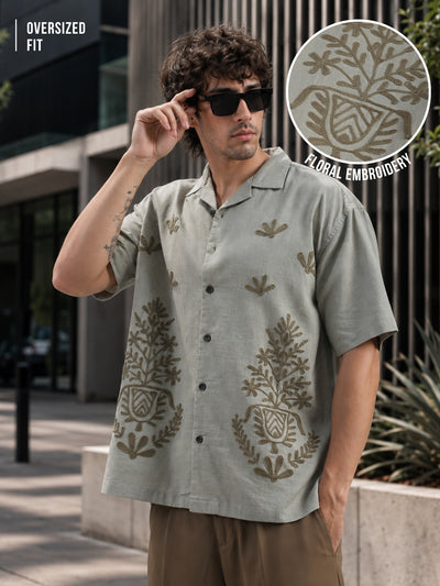 Oasis Embroidered Dusty Green Shirt