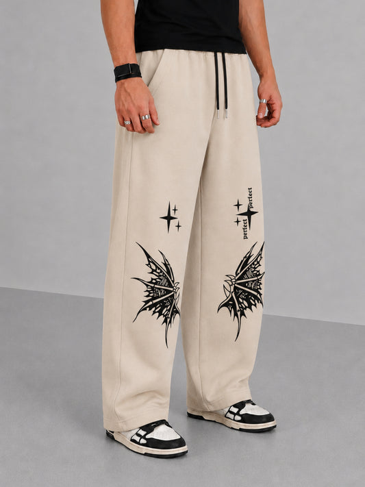 Gothic Perfect Print Beige Barrel Fit Pant