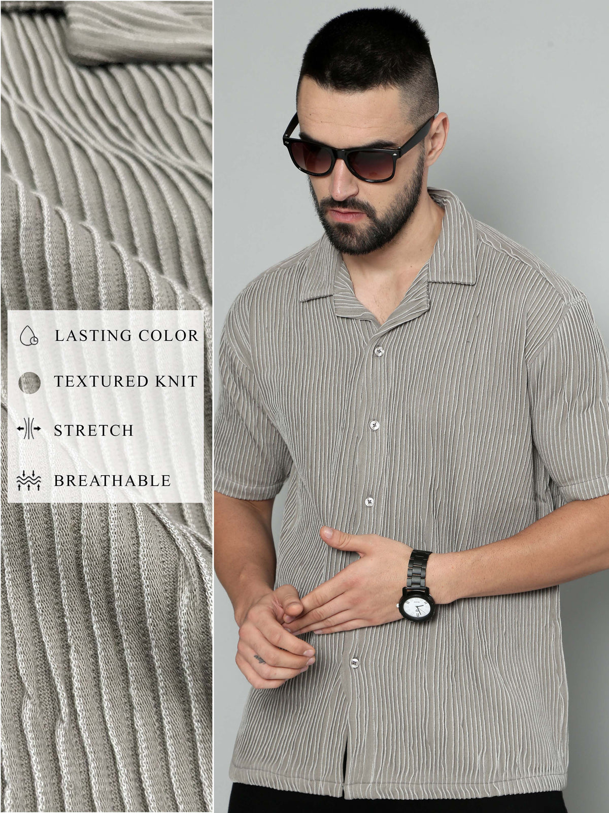 Grey half sleeve crochet shirt for men - view 2