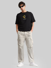 Flower Embroidery Black Half Sleeve T-Shirt