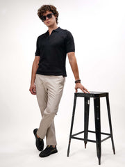 Luxe Knit Black Half Sleeve Polo Tshirt