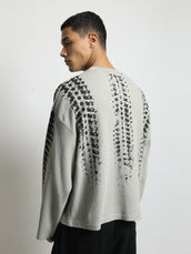 Tyre Print Grey Full Sleeve Waffle T-Shirt