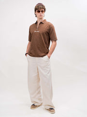 Washed Brooklyn Brown Half Sleeve Polo T-Shirt