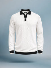 FlatKnit Wave White Full Sleeve Polo T-Shirt