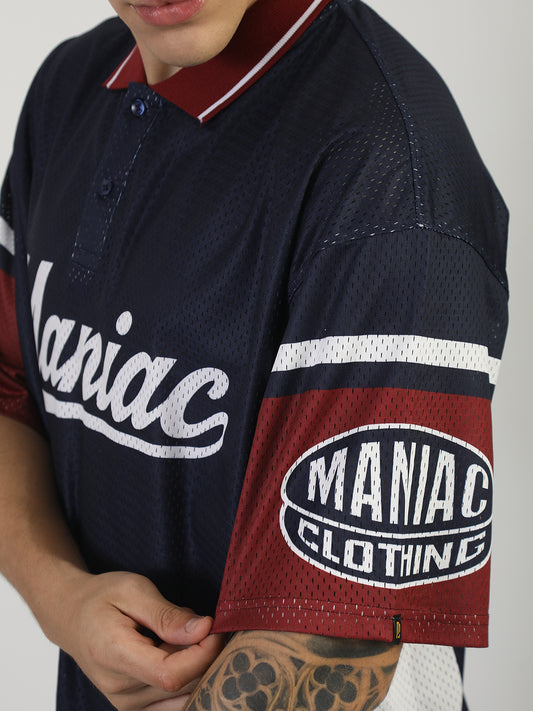 Maniac Mesh Navy Half Sleeve Polo T-Shirt