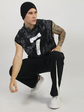 Grunge Print Black Sleeveless T-Shirt