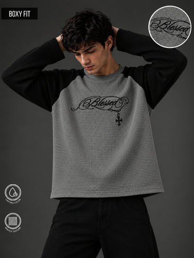 Blessed Light Grey Waffle Full Sleeve T-Shirt