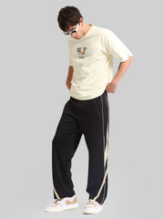 Athletic Tape Black Baggy Fit Trackpant