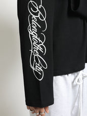 Black Waffle Sleeve Print Full Sleeve T-Shirt