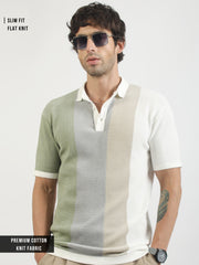 Cream Clayknit Half Sleeve Polo T-Shirt
