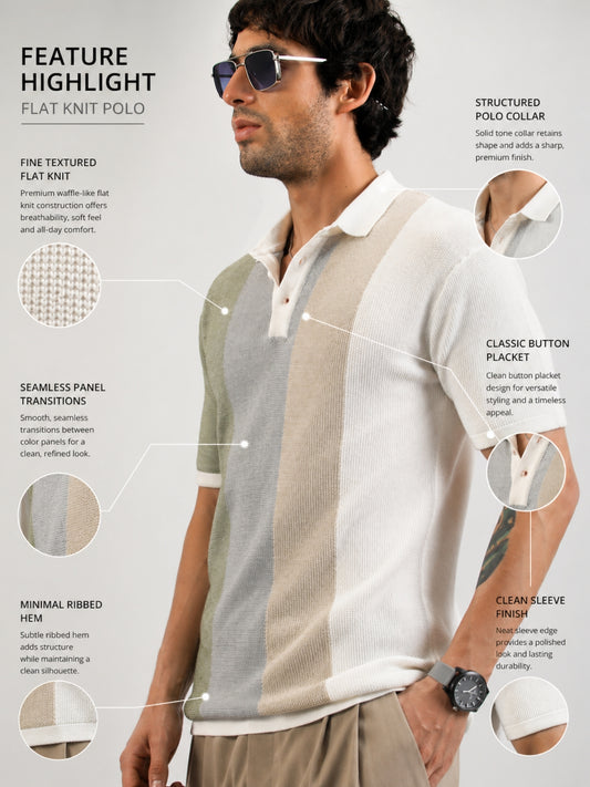 Cream Clay Flat-Knit Half Sleeve Polo T-Shirt