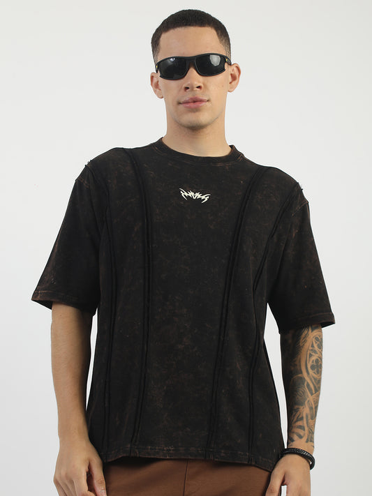 Washed Distorted Black Half Sleeve T-Shirt