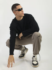 Black Raw Edges Full Sleeve T-Shirt