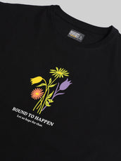 Flower Embroidery Black Half Sleeve T-Shirt